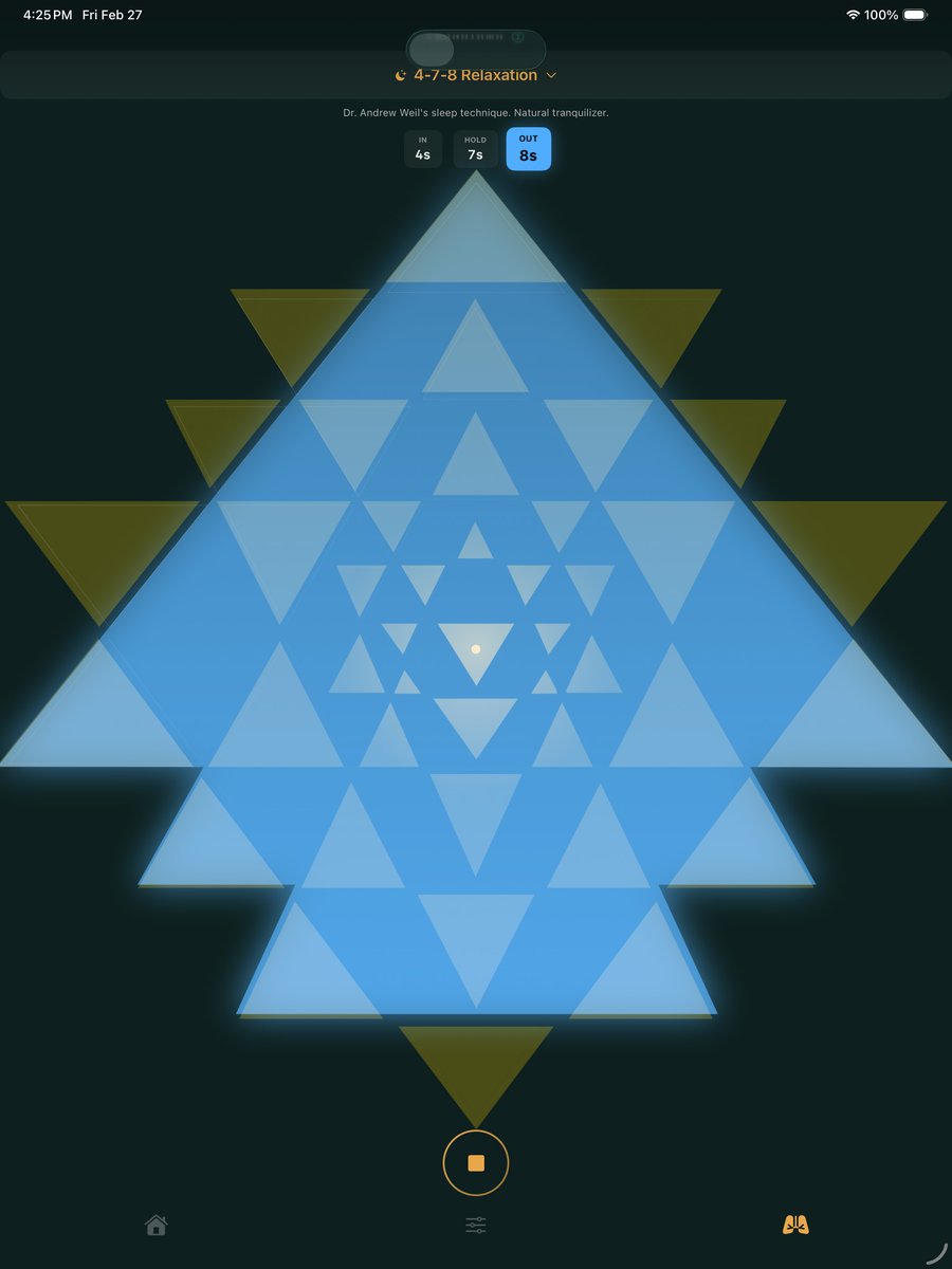 Entraina pranayama exhale state — blue Sri Yantra contracts